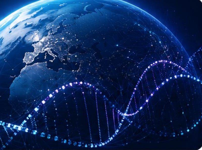 A glowing network of data points around the globe