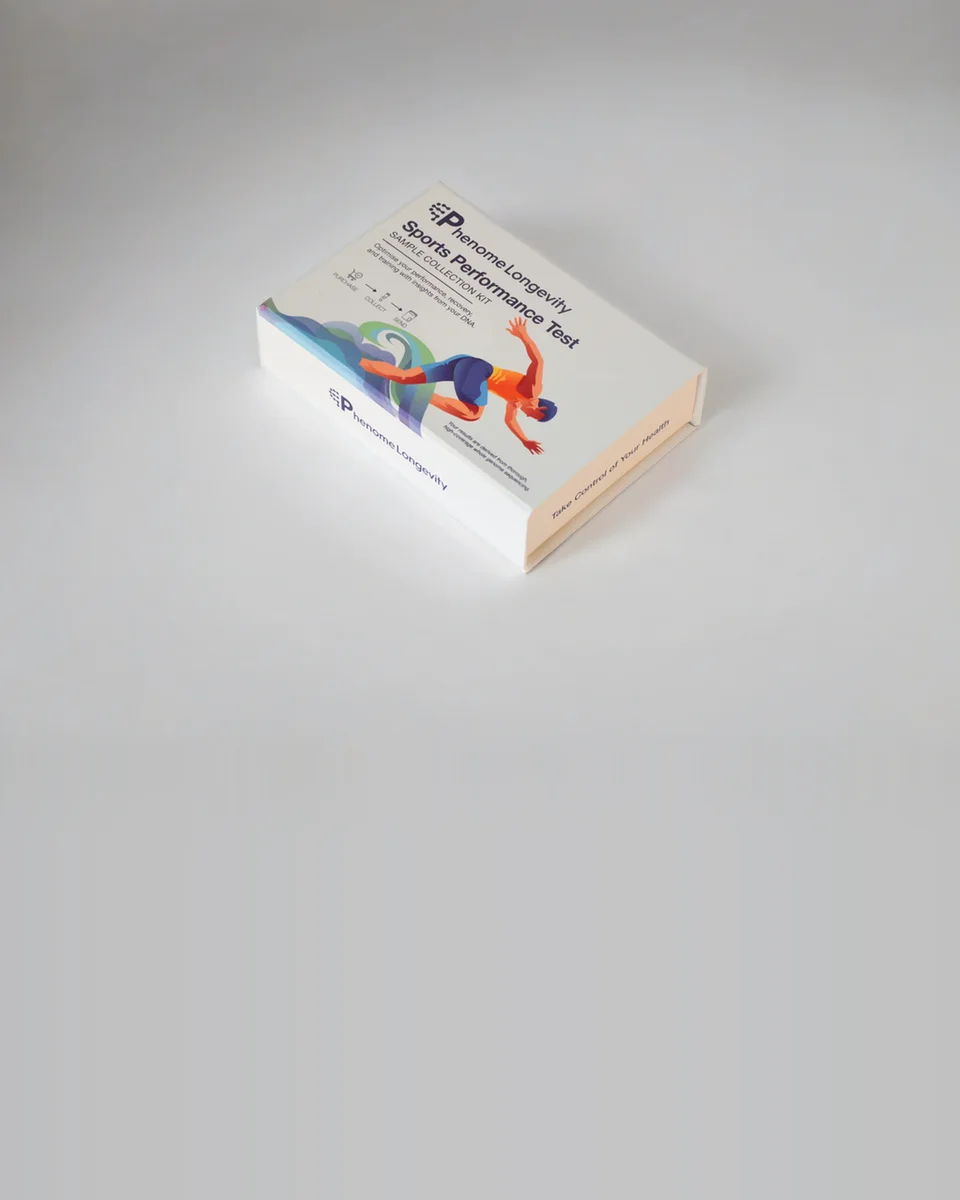The Sports Performance Test kit lying at an angle in a grey studio